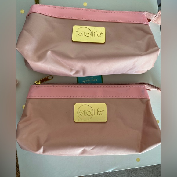 Set of two make up cosmetics bag pouch clutch bags VioLife Gold pink Beige New - Picture 3 of 10